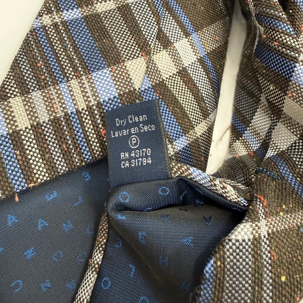 Cole Haan Tie Men’s brown blue plaid 100% silk textured Tweed Menswear Office - Picture 10 of 11